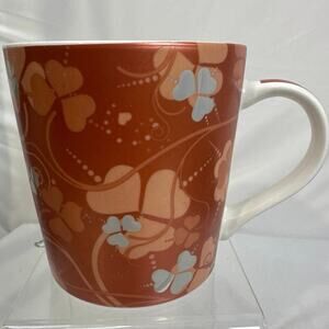 Vintage orange ceramic floral & hearts mug by eco one with silver one intl.